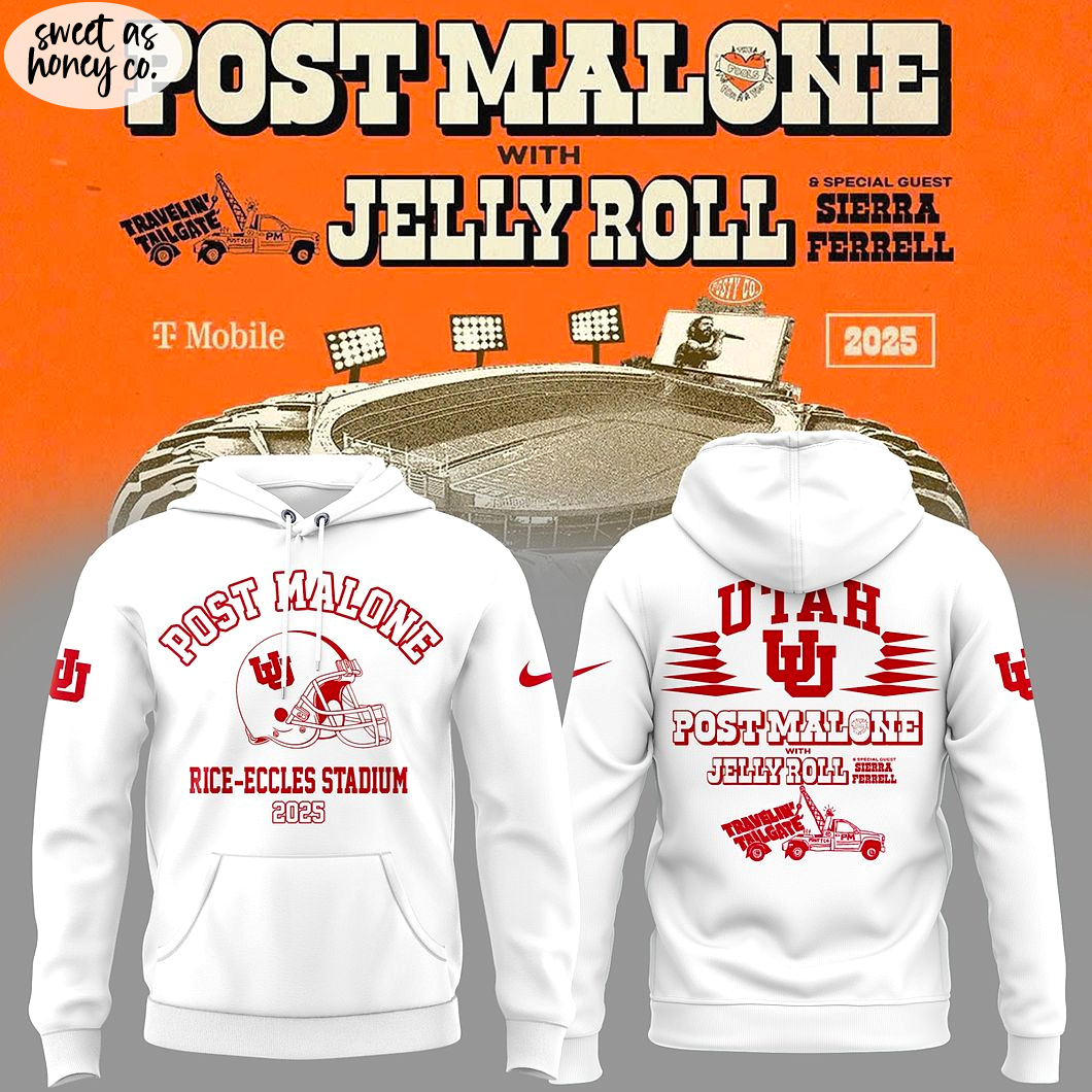 Utah Football Post Malone Tour 2025 Special White Hoodie Utah Football Post Malone Tour 2025 Special White Hoodie