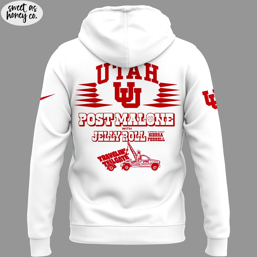 Utah Football Post Malone Tour 2025 Special White Hoodie Utah Football Post Malone Tour 2025 Special White Hoodie