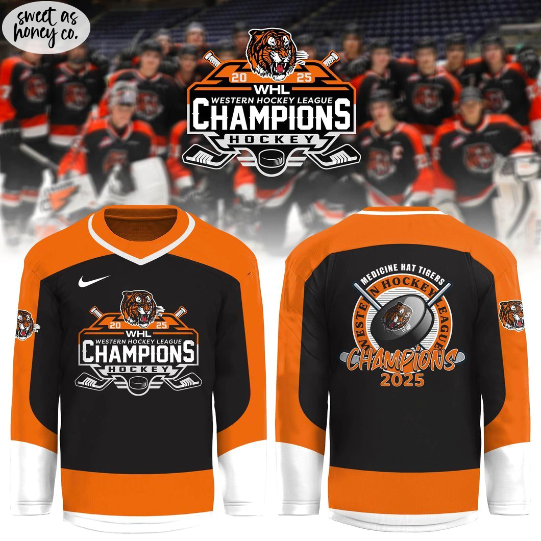 Medicine Hat Tigers 2025 Western Hockey League Champions Orange Hockey Jersey Medicine Hat Tigers 2025 Western Hockey League Champions Orange Hockey Jersey