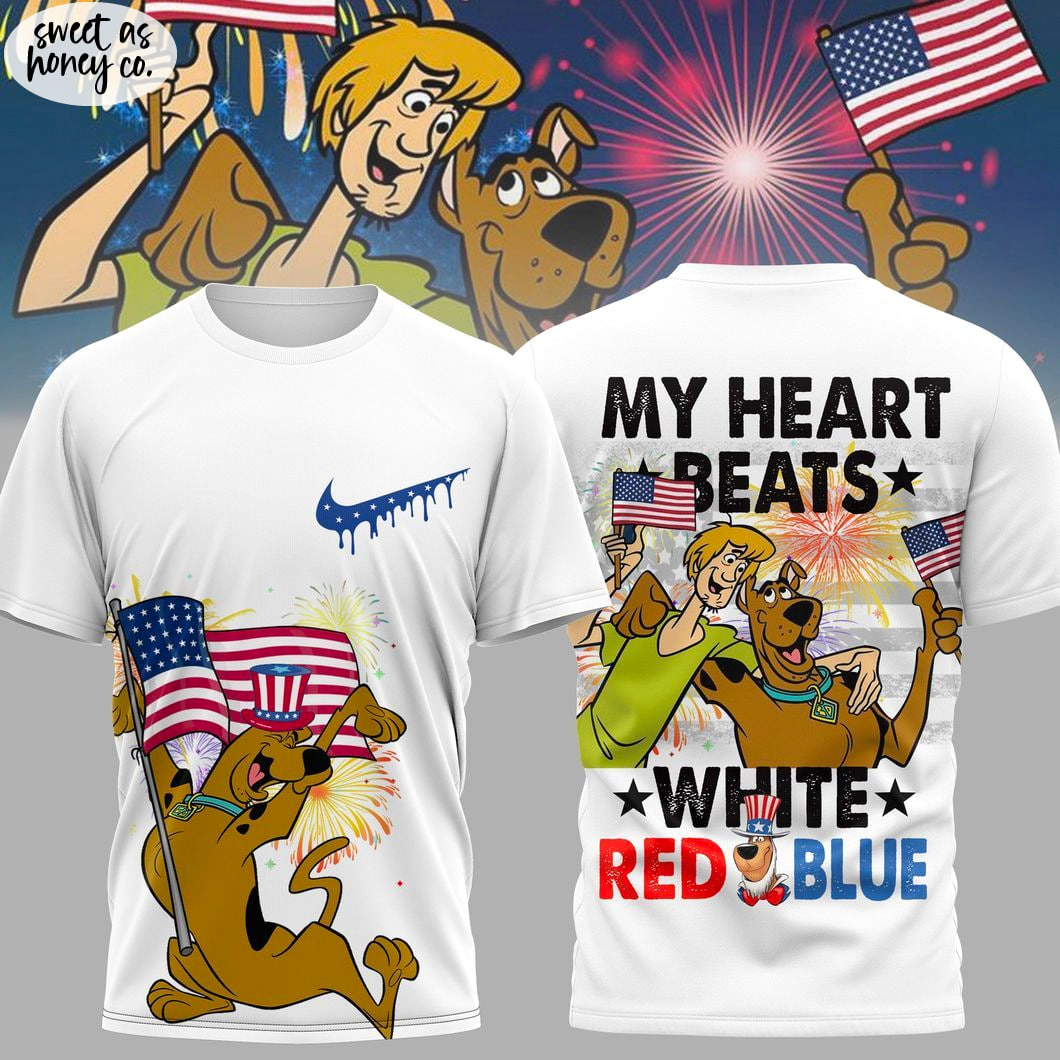 Scooby-Doo 2025 My Heart Beats White Red Blue T-Shirt Scooby-Doo 2025 My Heart Beats White Red Blue T-Shirt