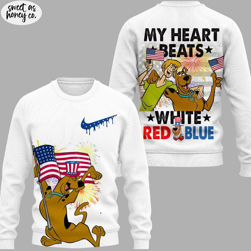 Scooby-Doo 2025 My Heart Beats White Red Blue T-Shirt Scooby-Doo 2025 My Heart Beats White Red Blue T-Shirt