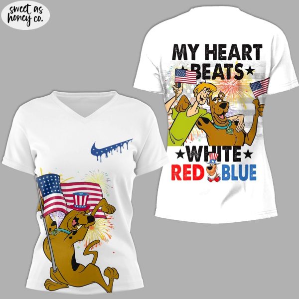 Scooby-Doo 2025 My Heart Beats White Red Blue T-Shirt